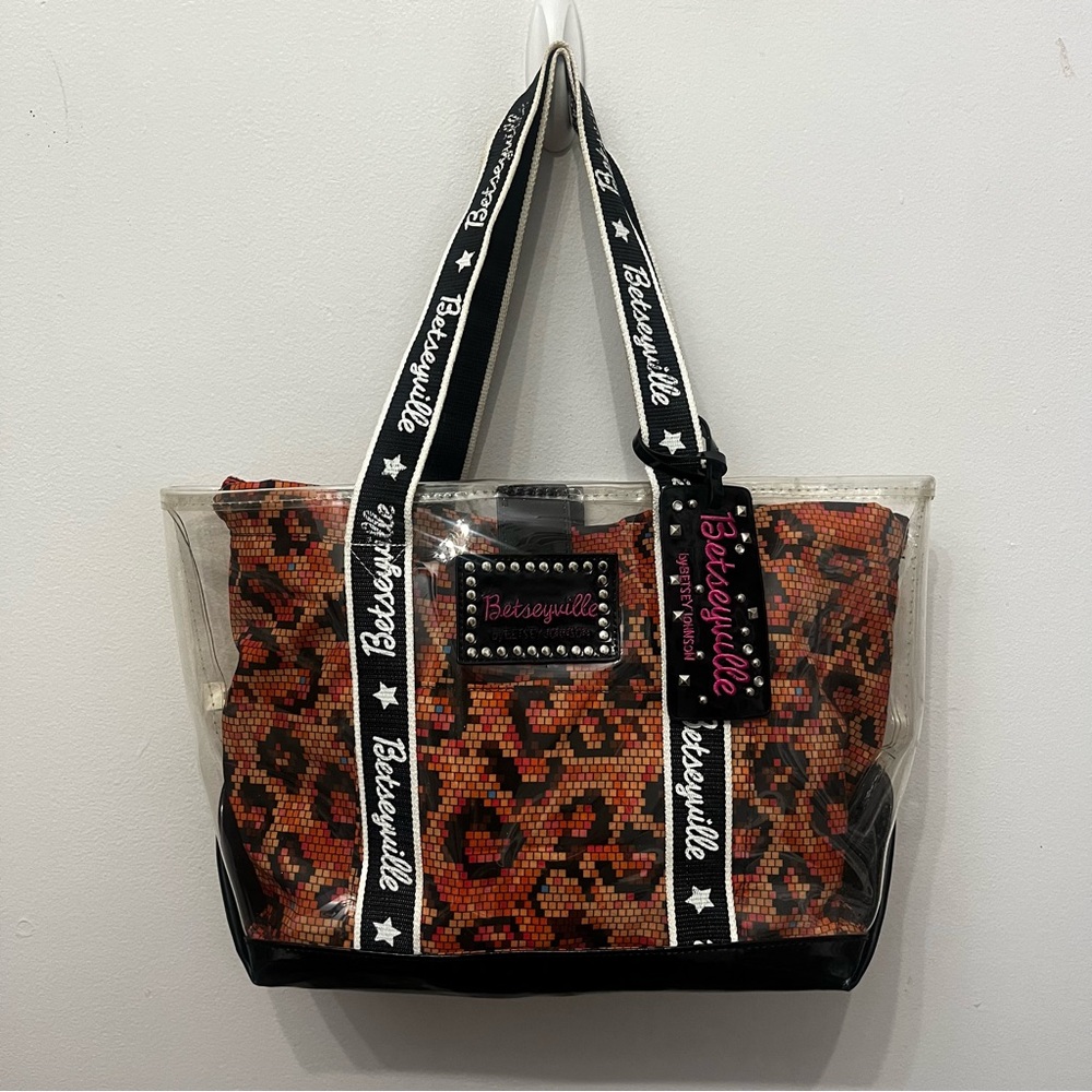 Y2K Betseyville Betsey Johnson Clear Tote with Detachable Leopard Print